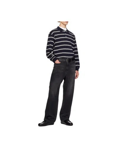 Dunst Striped-collar Polo Shirt In Black