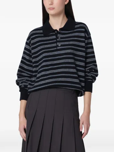 Dunst Striped-knit Polo Shirt In Blue