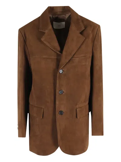 Dunst Brown Single-breasted Jacket With Classic Lapels In Suede Woman