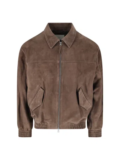 Dunst Suede Zip Front Bomber Jacket In Brown