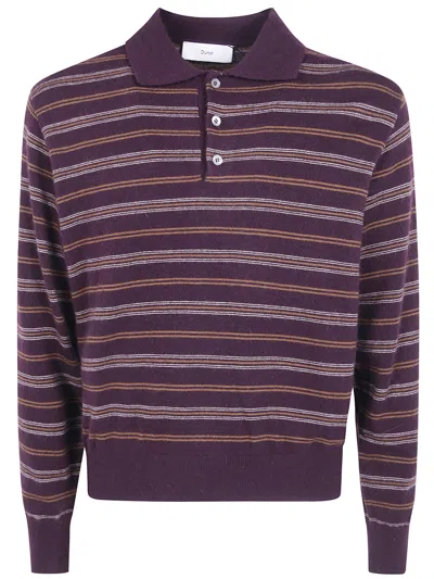 Dunst Sweater Collared Striped Sweater In Brown