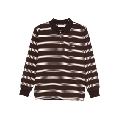 Dunst Striped Long-sleeve Polo Shirt In Brown