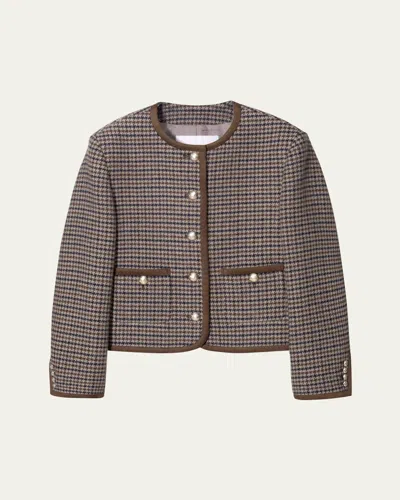 Dunst Tailored Houndstooth Tweed Jacket In Purple