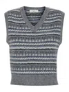 Dunst Grey Sleeveless Vest With V Neck And All-over Striped Motif In Wool Blend Woman In Grey