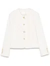 Dunst Collarless Tweed Jacket In Beige