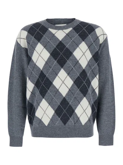 Dunst Unisex Argyle Crew Neck Sweater In Gray