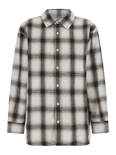 Dunst Unisex Check Flannel Shirt With Classic Collar And Chest Pockets In Beige
