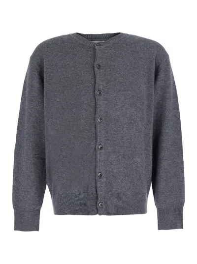 Dunst Unisex Crewneck Knit Cardigan With Long Sleeves In Grey