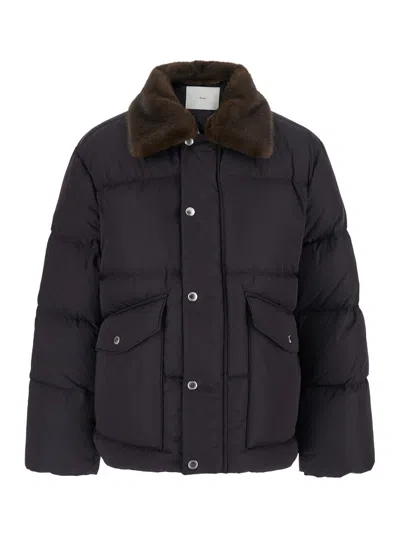 Dunst Unisex Down Jacket With Leather-trim Collar And Zip Front In Brown