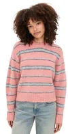 Dunst Unisex Hairly Striped Sweater Soft Pink/brown In Pink