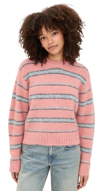 Dunst Unisex Hairly Striped Sweater Soft Pink/brown