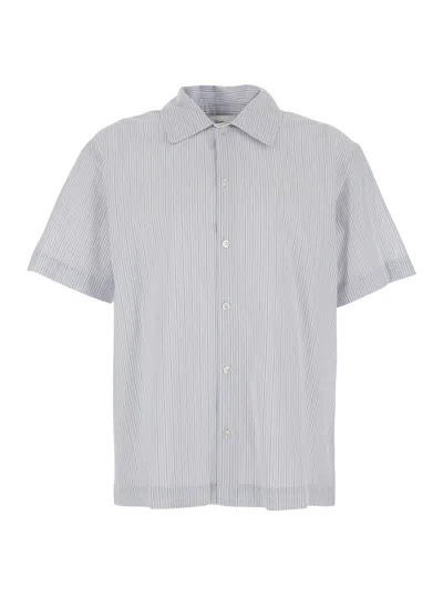 Dunst Unisex Holiday Striped Shirt - Unisex Blue Cotton Striped Shirt With Long Sleeves In Gray