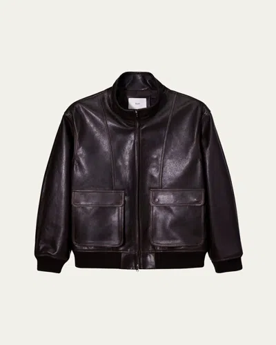 Dunst Unisex Leather Blouson Aviator Jacket In Brown