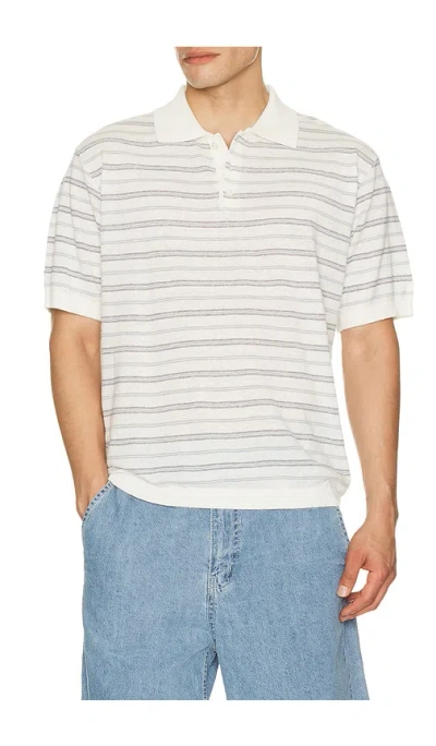 Dunst Unisex Linen Striped Polo Knit In White