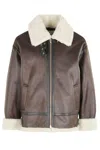 Dunst Loose Fit Shearling Collar Jacket With Buckle Hem In Brown
