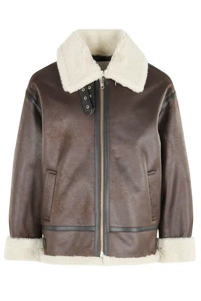 DUNST UNISEX LOOSE FIT LINE SHEARLING JACKET