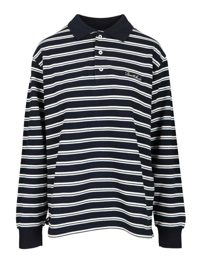Dunst Unisex Multi Stripe Collared T-shirt Polo Shirt Blue In Black