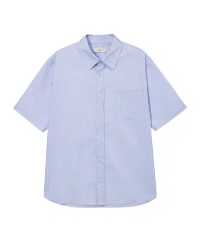 Dunst Unisex Oversized Half Sleeve Striped Shirt Soft Blue Stripe