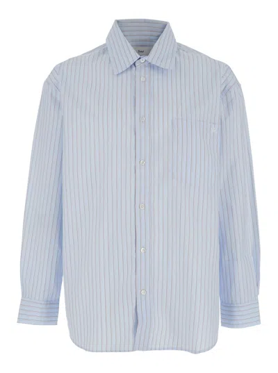 Dunst Unisex Oversized Striped Shirt In Blue