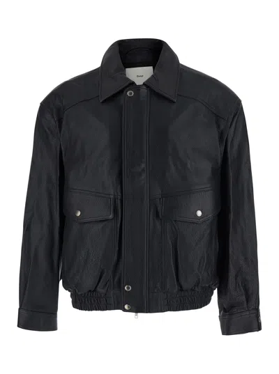 Dunst Unisex Oversized Vintage Leather Blouson Jacket In Black