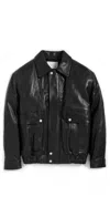 Dunst Unisex Oversized Vintage Leather Blouson Jacket Black In Blue