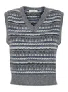 Dunst Grey Sleeveless Vest With V Neck And All-over Striped Motif In Wool Blend Woman In Grey