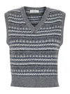 Dunst Grey Sleeveless Vest With V Neck And All-over Striped Motif In Wool Blend Woman In Grey