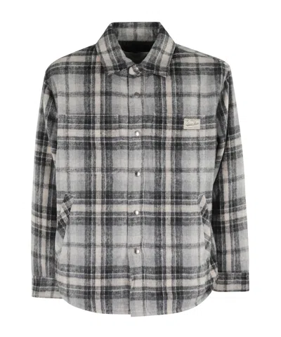 Dunst Unisex Quilted Check Flannel Shirt In Gray