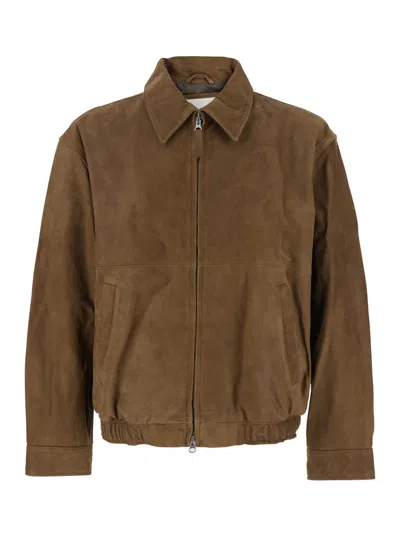 DUNST BEIGE JACKET WITH TWO FRONT POCKETS AND DISTRESSED EFFECT IN SUEDE MAN