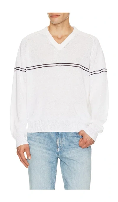 Dunst V Neck Striped Sweater In White