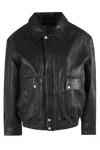 Dunst Black Jacket With Two Front Pockets And Distressed Effect In Leather Woman In Blue