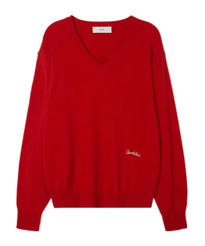 Dunst V-neck Logo Sweater In Burgundy