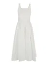 Dunst White Dress With Side Zipper Closure And Flared Skirt With Pleated Details In Cotton Blend Woman In White