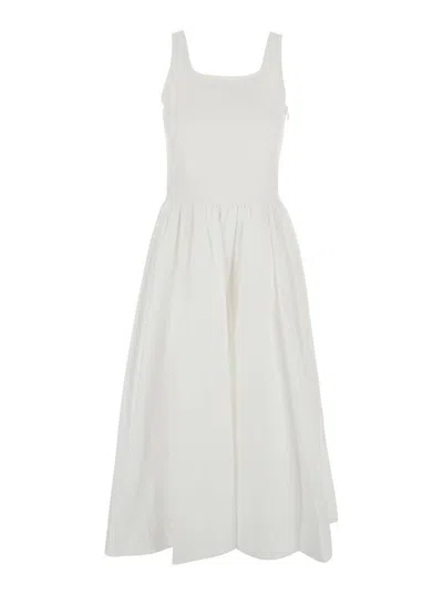 DUNST WHITE DRESS WITH SIDE ZIPPER CLOSURE AND FLARED SKIRT WITH PLEATED DETAILS