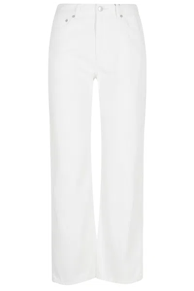 Dunst White Essential Straight Full Length Logo-patch Cotton Jeans