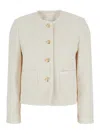 Dunst White Jacket With Round Neck And Front Jewel Button Cllosure In Cotton Blend Woman