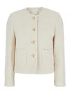 Dunst White Jacket With Round Neck And Front Jewel Button Cllosure In Cotton Blend Woman In White