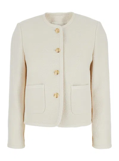 DUNST WHITE JACKET WITH ROUND NECK AND FRONT JEWEL BUTTON CLLOSURE IN COTTON BLEND WOMAN