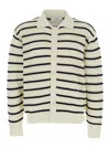 Dunst White Knitted Cardigan With Wide Collar And All-over Stiped Motif In Cotton  Man In White
