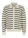 Dunst White Knitted Cardigan With Wide Collar And All-over Stiped Motif In Cotton  Man In White