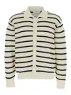 Dunst White Knitted Cardigan With Wide Collar And All-over Stiped Motif In Cotton  Man In White