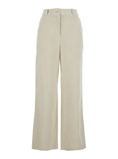 DUNST WHITE PANTS WITH BELT LOOPS AND WIDE LEG IN CORDUROY WOMAN