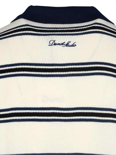 Dunst White Polo Shirt With All-over Striped Motif And Ribbed Edges In Cotton Piquet Man In Neutral