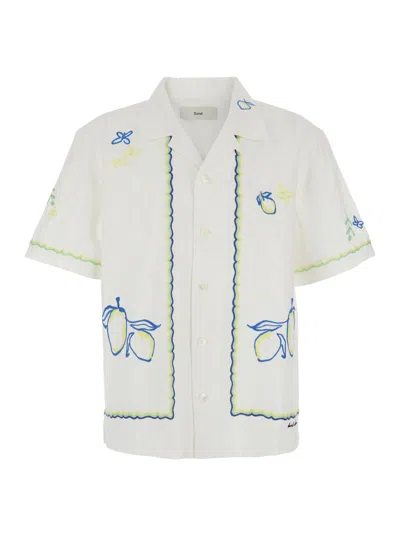 Dunst White Shirt With Cuban Collar In Cotton Man In Neutral