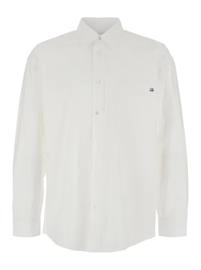 Dunst White Shirt With Patch Pocket On The Front And Embroidered Logo In Cotton Poplin Man