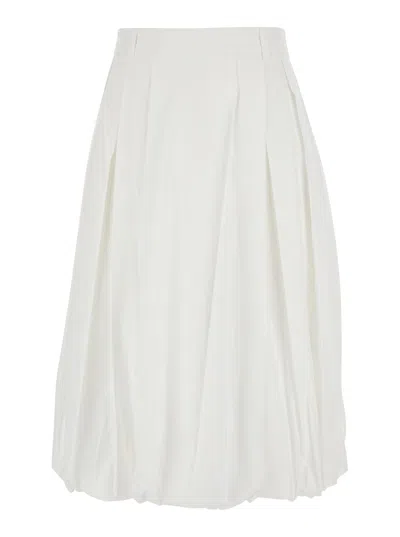 DUNST WHITE SKIRT WITH BALLOON DESIGN AND PLEATED DETAILS IN COTTON BLEND WOMAN