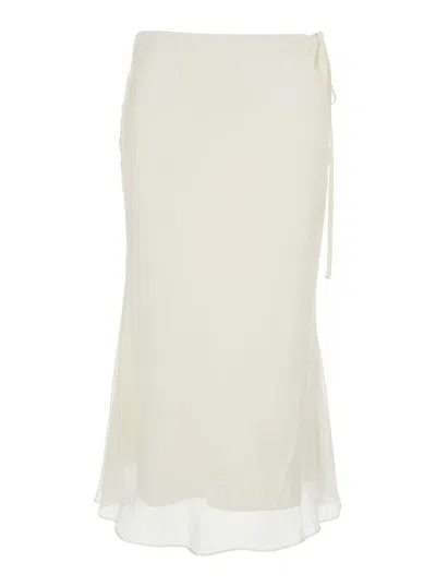 DUNST WHITE SKIRT WITH SIDE KNOT CLOSURE AND SEMI-TRANSPARENT HEM