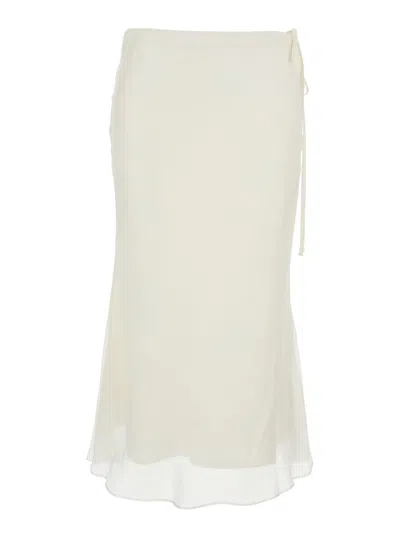 DUNST WHITE SKIRT WITH SIDE KNOT CLOSURE AND SEMI-TRANSPARENT HEM IN VISCOSE WOMAN