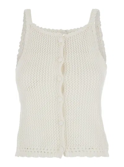 Dunst White Top With Lace Details And Thin Straps In Linen And Cotton Woman