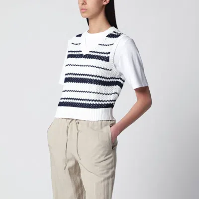 Dunst White/navy Blue Striped Crochet-effect Vest